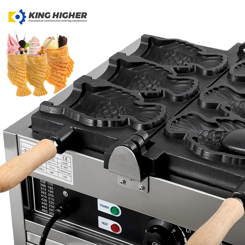 High Efficiency Electric Taiyaki Waffle Maker Big Fish Shaped Cake Mold Machine 220V Oven for Food Shops Ice Cream Taiyaki Oven
