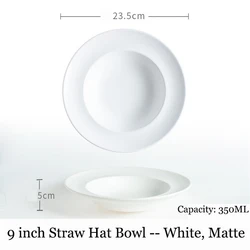 Nordic Style Round Matte Black Pasta Bowl Green Porcelain Straw Hat Salad Bowl White Ceramic Straw Hat Bowl
