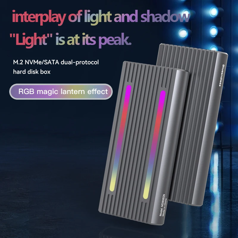 Dual protocol aluminum rgb m.2 ngff ssd enclosure nvme screws m.2 ssd m.2 external nvme m.2 ssd case