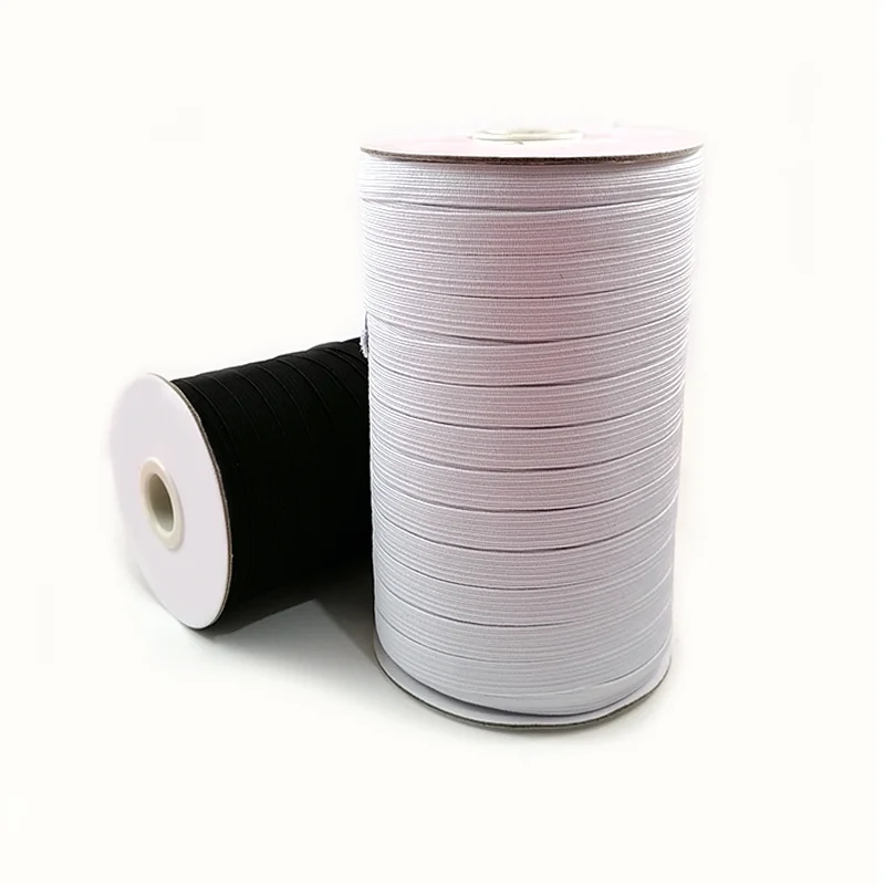Weaving 12Mm16Cord High Elastic Braid Flat Elastic Band Sewing Black White Flat Elastic Cord Band