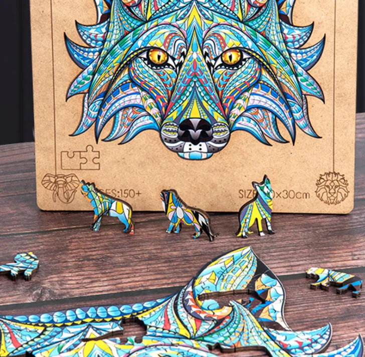 New shape  hot selling 3D wooden animal puzzles Creative Animal Jigsaw puzzle toys Wooden 3D animal puzzle lion tiger wolf