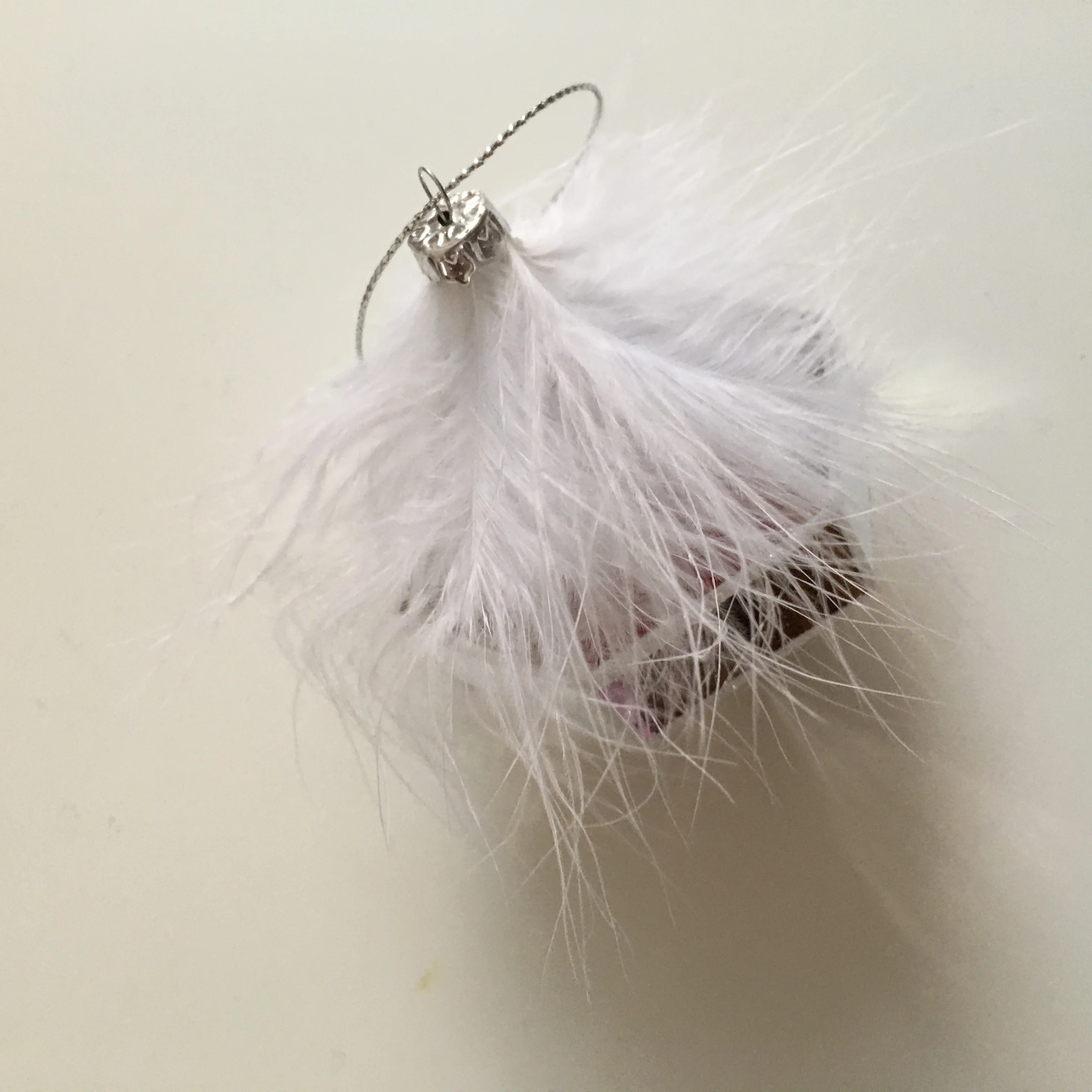 Personalized Glitter Plastic Polygon Silver Christmas Ball With White Feather