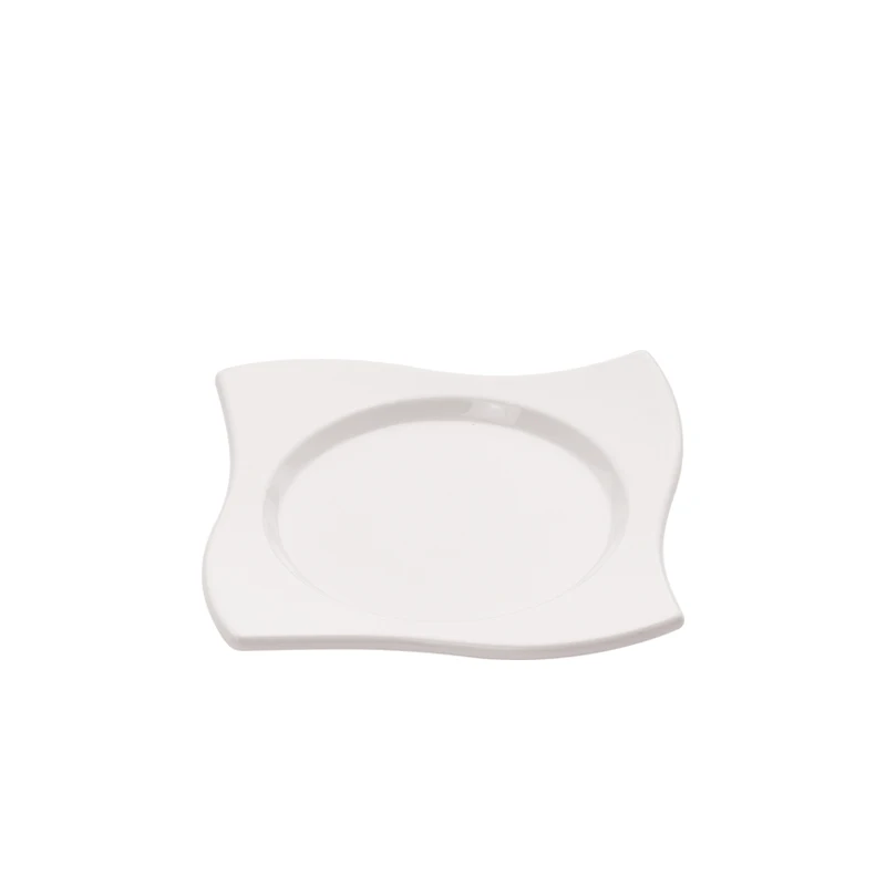 Novelty Melamine Dinnerware White Wavy Edge Square Plate 8 inch Melamine Camping Dishes