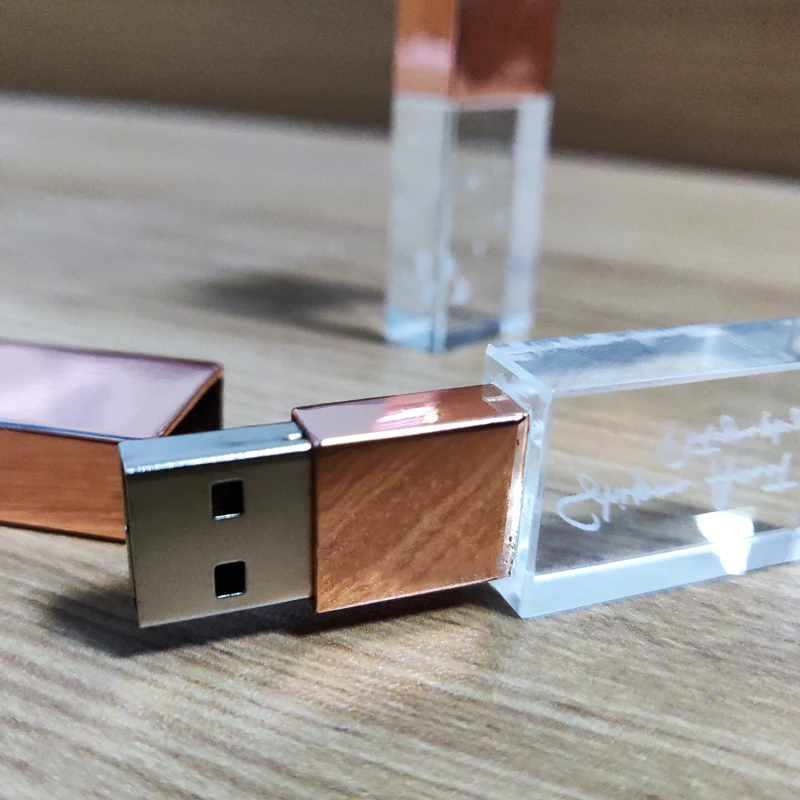 Wholesale  ROSE GOLD matte Glass Crystal USB flash Drives Thumb drive USB3.0 64GB 128GB  with USB gift box packing