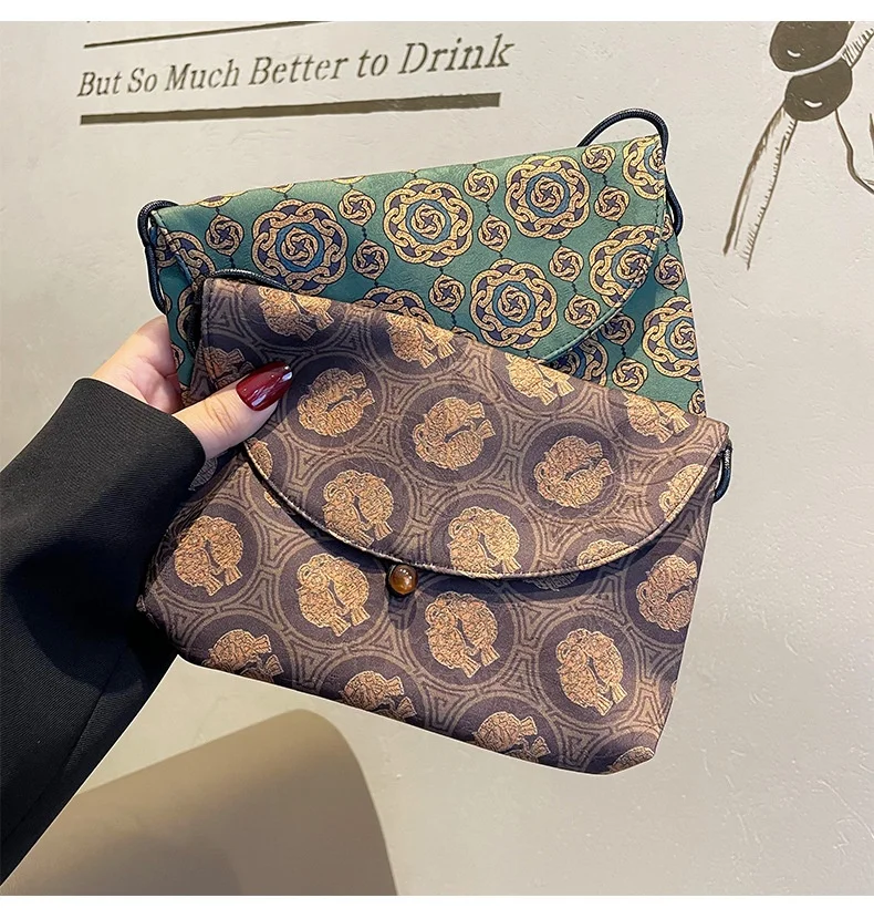 Chinese Brocade Silky Phone Purse Crossbody Mini Bag Envelope Clutch