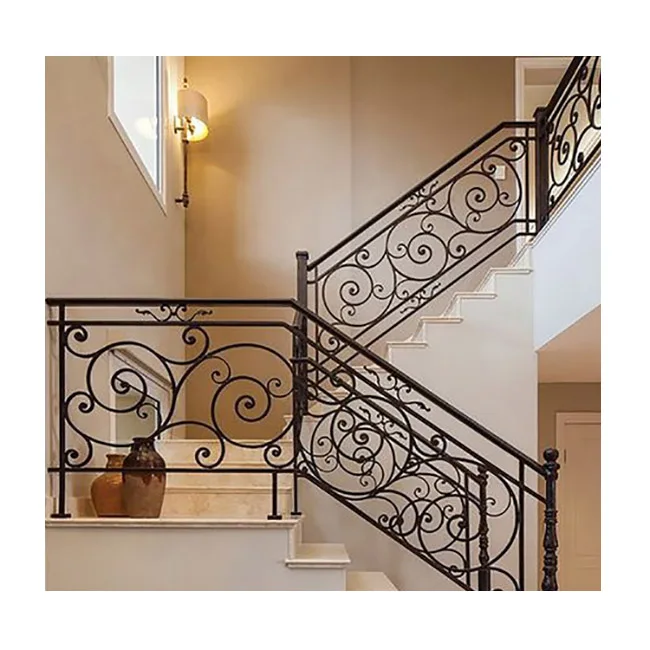 Classical Entrance Staircase Iron Railing Customized Interior Wrought Iron Balustrade Porch Handrail