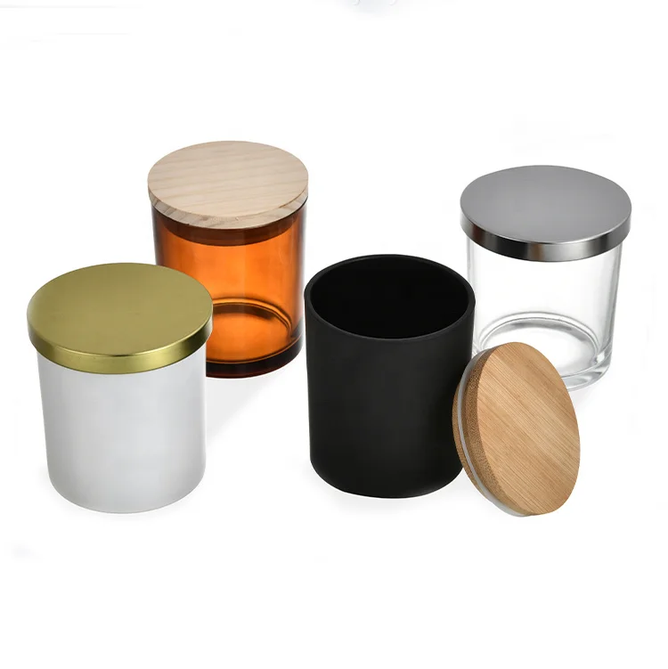Matte Black White Clear 10oz 15oz Candle Jars Glass Amber Frosted Brown Glass Candle Jar with Silver Gold Metal Lid