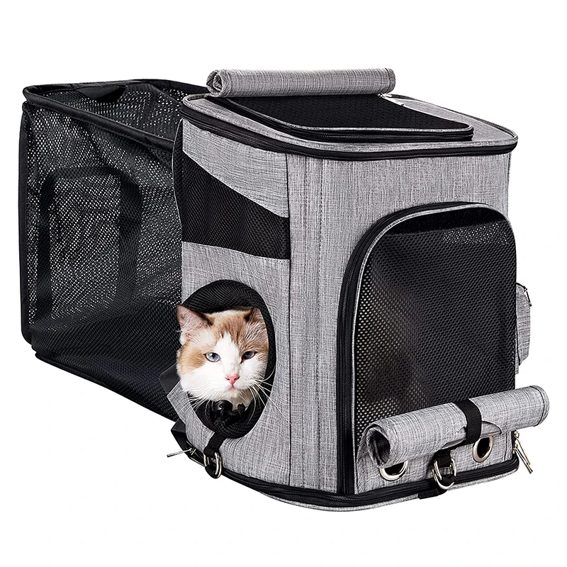 Cat Backpack Carrier Dog Carrier Backpack for Small Dogs Expandable with Breathable Mesh Interactive Hole Extra Bottom Support