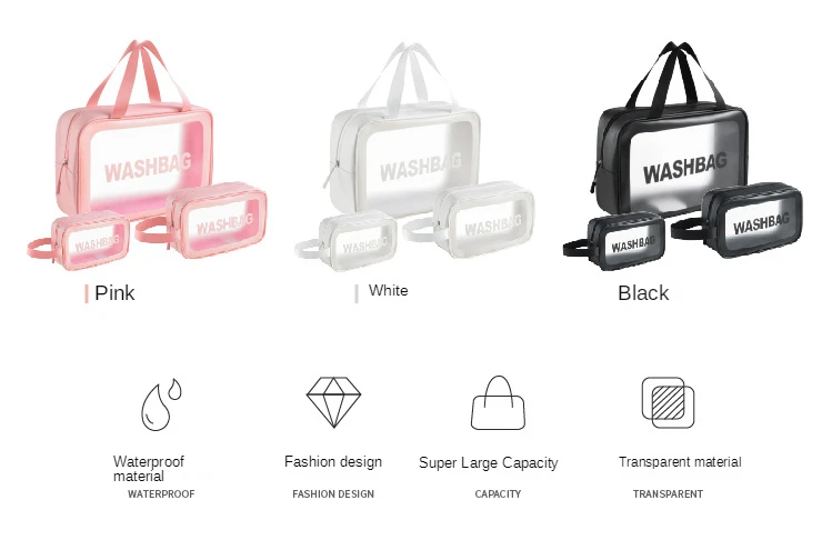 Waterproof Travel Zipper Transparent Wash Toiletry Bag, Matte Clear Cosmetic Makeup Bag With Handle