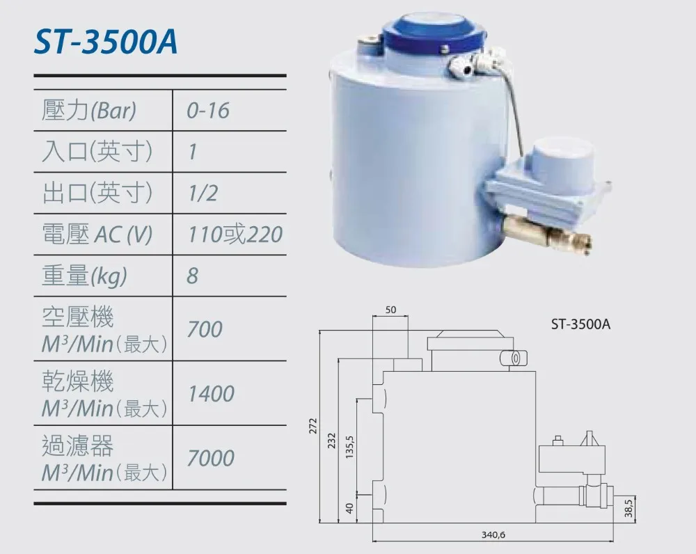 SA Taiwan Super Trap Motorized Ball Valve Type Zero Air Loss Automatic Condensate Drain with Counter for Air Compressor System