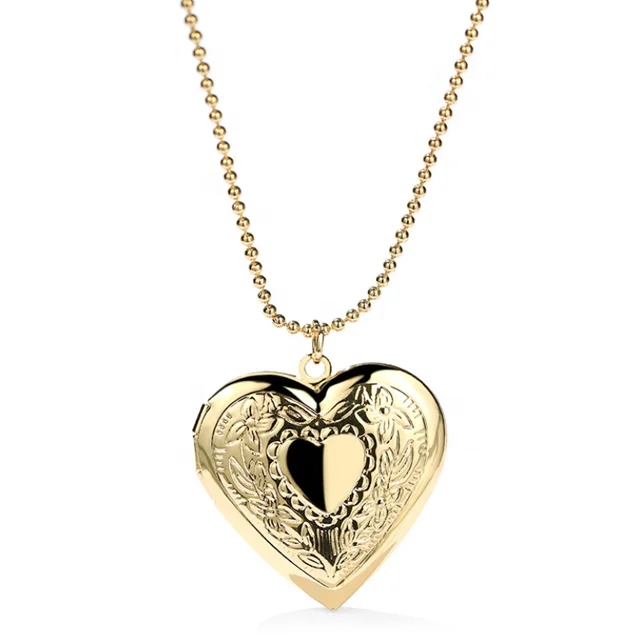 
Wholesale Gold Locket Heart Pendant Designs Printing Gold Plated Jewelry Necklace 
