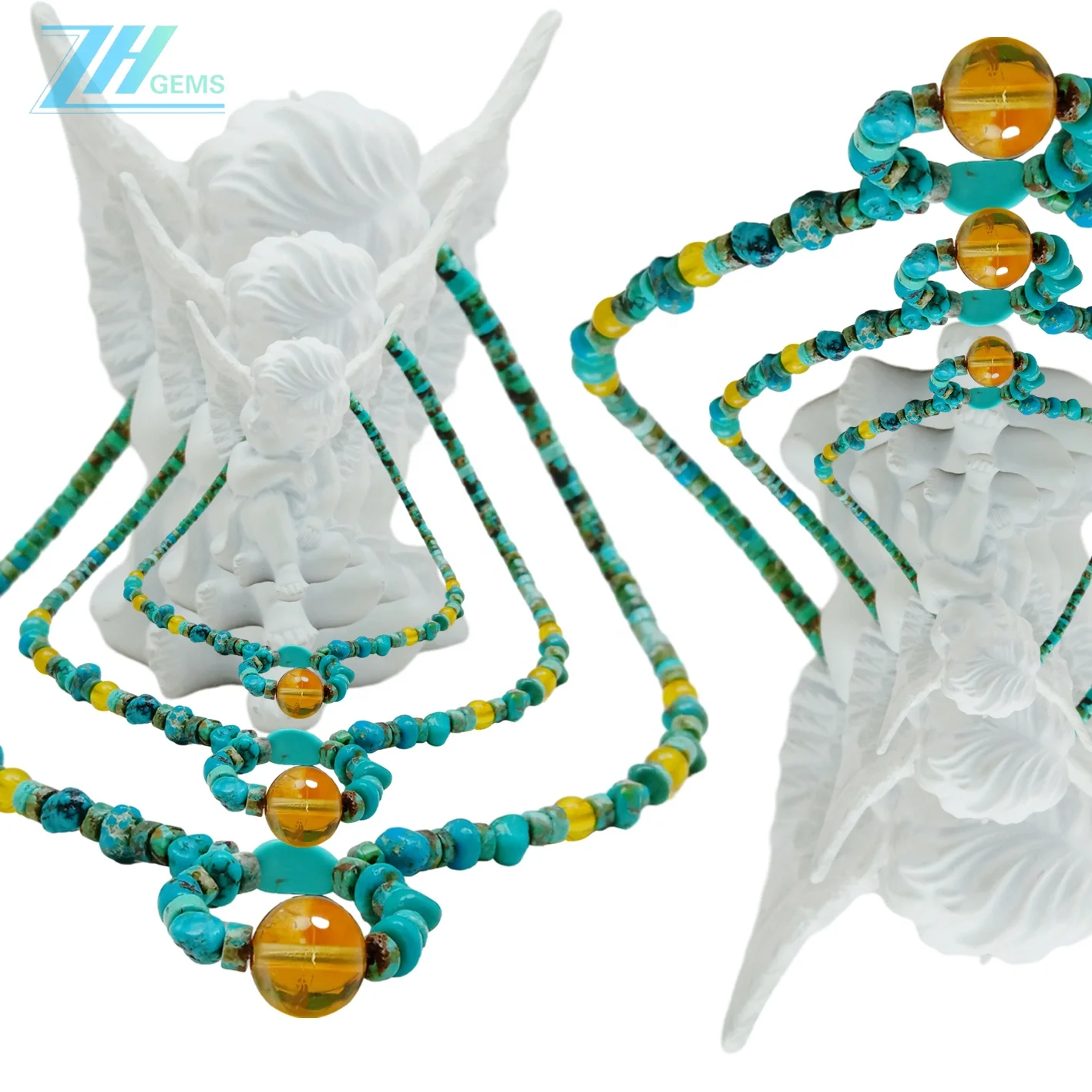 Natural turquoise and amber with Citrine pendant necklace  Healing Gemstone Necklace   fashionable jewelry
