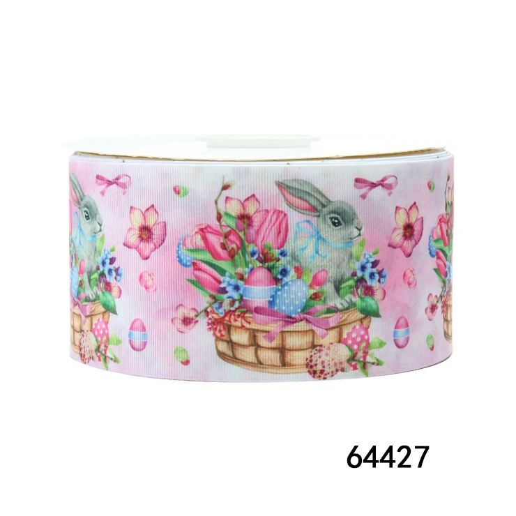 Custom 75mm Easter Ribbon Colorful Cartoon Pattern Plaid Print for Wreaths and Gift Decoration on Easter Day