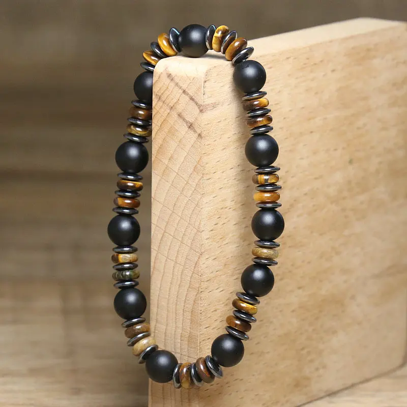 8mm Matte Onyx Beaded Bracelet for Men Jewelry Handmade Elastic Natural Hematite Tiger eye Stone Bracelet Gift