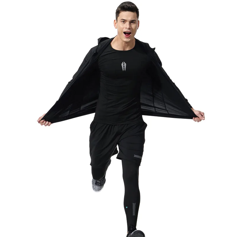 High Quality 2022 Custom Men Gym Wear Stretch Running Sweatsuit Compression Sports Wear 5 Pieces Training Wear