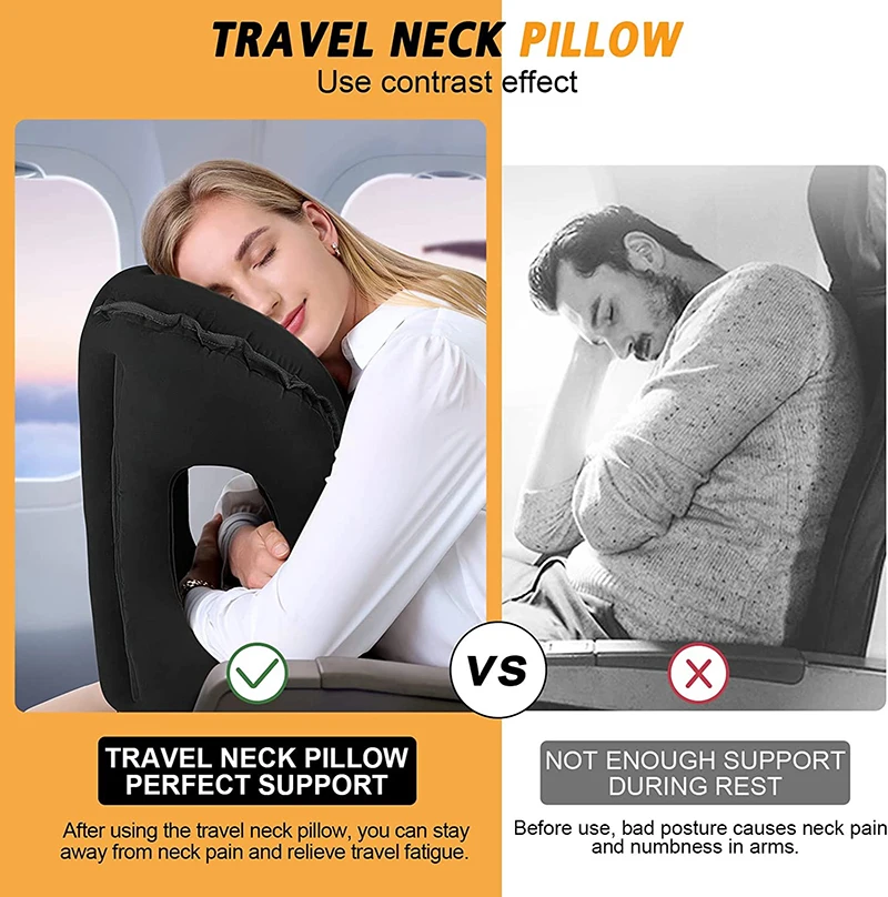 3in1 set Multifunction travel pillow neck head chin support inflatable travel pillow for airplane home sleeping rest