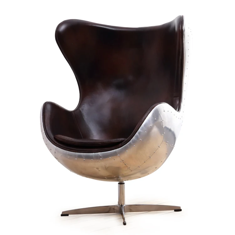 Aviator Chair Leisure Swivel Vintage Leather Oval Egg Pod Chair Antique Furniture Aluminum Industrial Living Room Furniture