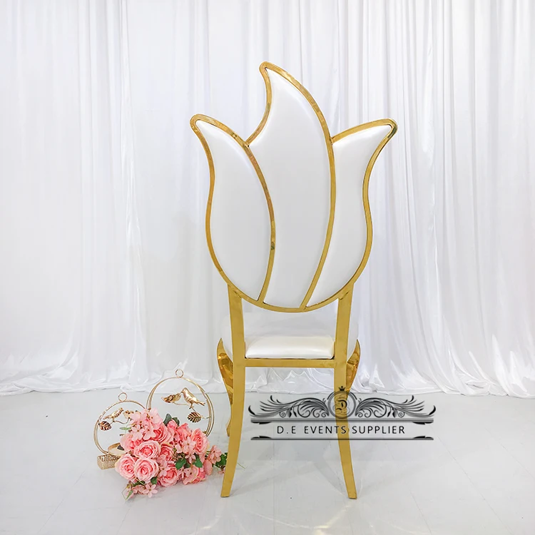 Wedding design stainless steel metal frame event banquet dining chair silver and white wedding chair
