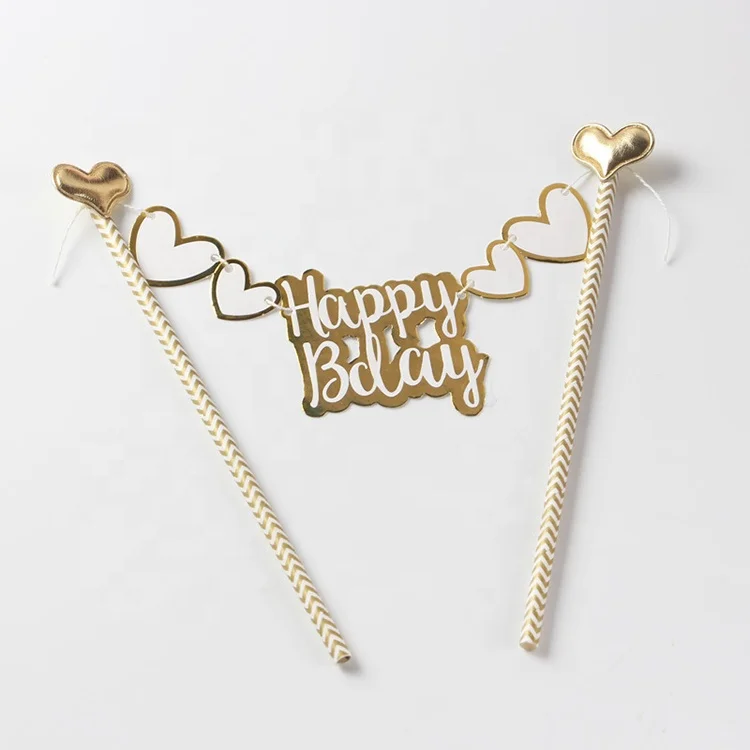 Топпер для торта на день рождения, новый золотой Топпер для торта, натягивающий флаг, топперы для торта на день рождения