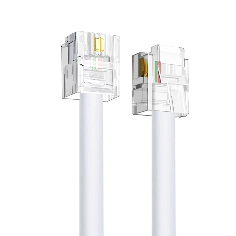 Cat3 4 core 28AWG wire telephone line cord cable with BC conductor RJ11 2-meters 6P4C flat White cable from factory
