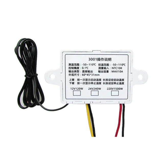 12V/ 24V/ 110V-220V W3001 Digital LED Temperature Controller 10A Thermostat Control Switch Probe XH-W3001 NTC Sensor