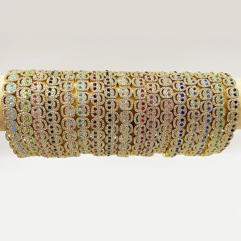 18k Gold Plated CZ Friendship Happy Smily Face Rhinestone Bracelet with Blue Green Red Pink Black Eyes