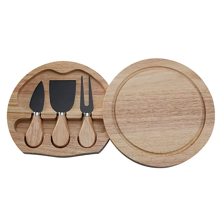 Practical Rubber Wooden Box 3 Piece Cheese Knife Set Stainless Steel Kitchen Utensil Knife Fork Spatula Combo