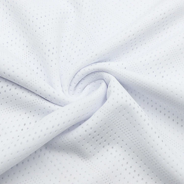 Recycled Breathable Mesh Fabric 100% Polyester Dyed Warp Mesh Eyelet Sportswear Fabric For Soccer Football Basketball Jersey
