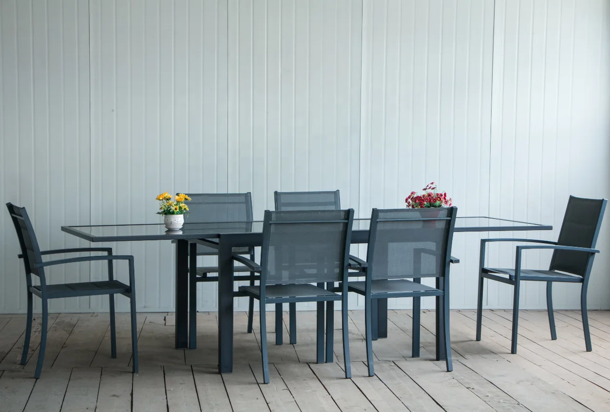 Алюминиевый уличный раздвижной металлический обеденный стол для внутреннего дворика, уличный двухслойный симметричный