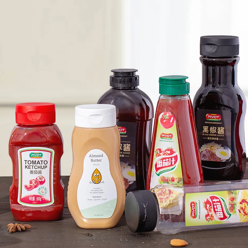 Factory Price Flat Plastic Crowded Jam Bottle Squeeze Sauce Honey Bottle With Screw Lid Silicone Valve