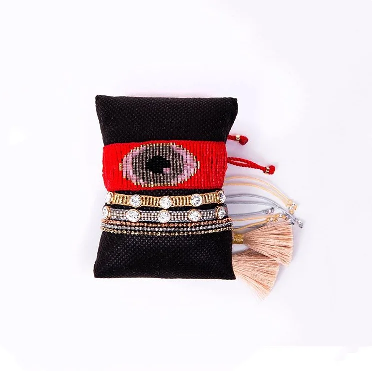 Bohemian friendship latest one set lady jewelry handmade woven tassel evil eye miyuki bead bracelet