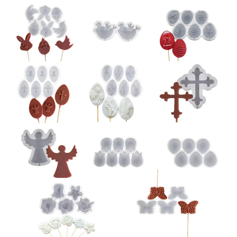 wholesale Easter butterfly rabbit egg drip mold DIY chocolate cheese lollipop silicone mold
