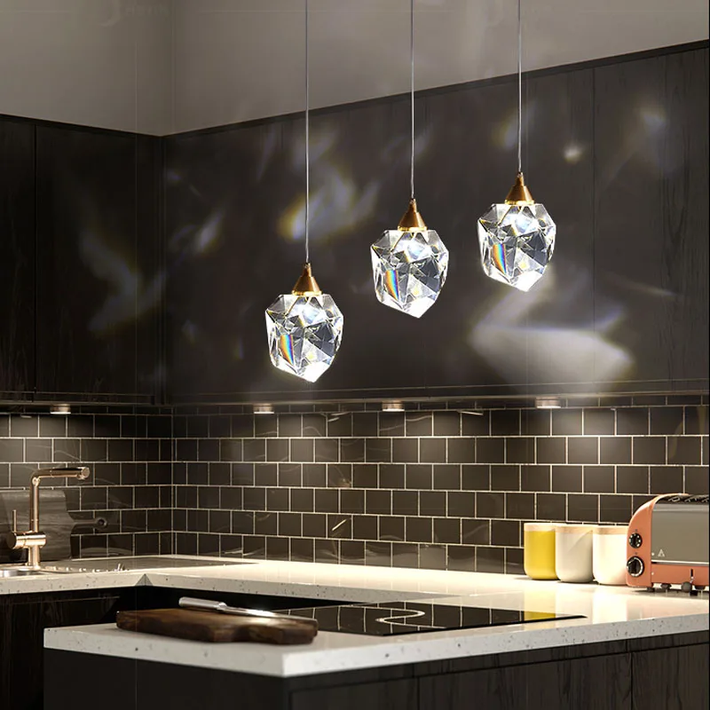 One dropshipping Crystal Led Pendant Lamp Nordic Luxury Brass Dining Room Bar Kitchen Suspension Luminaire Bedroom Bedside Light