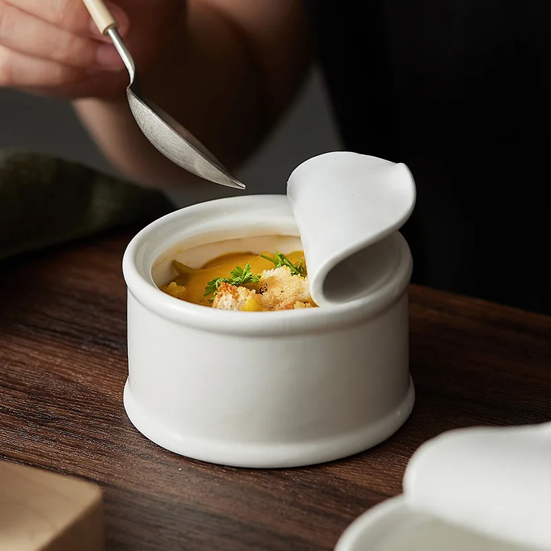White Ceramic Dinner Plates Tin Can Shaped Restaurant Tableware Serving Soup Bowls Sauce Dishes for Home Party Use Pack Type