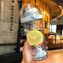 Water Bottles with Cute Animal Straw 14oz Kids Water Bottle Factory Direct Selling Unique Plastic PC Children Plastic Cups TOUR