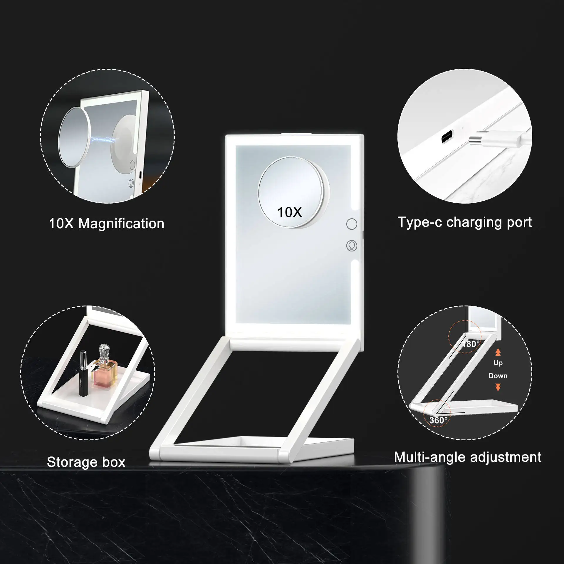 Home Desktop Foldable LED Makeup Mirror with Multi angle Adjustment for Dressing Mirror makeup mirror elliptical