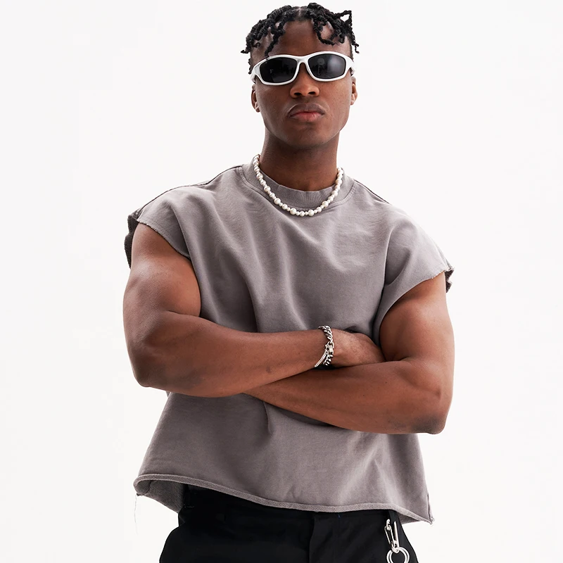 high quality heavyweight wash cropp tank top custom gray cropped boxy fit sleeveless vest tee shirts