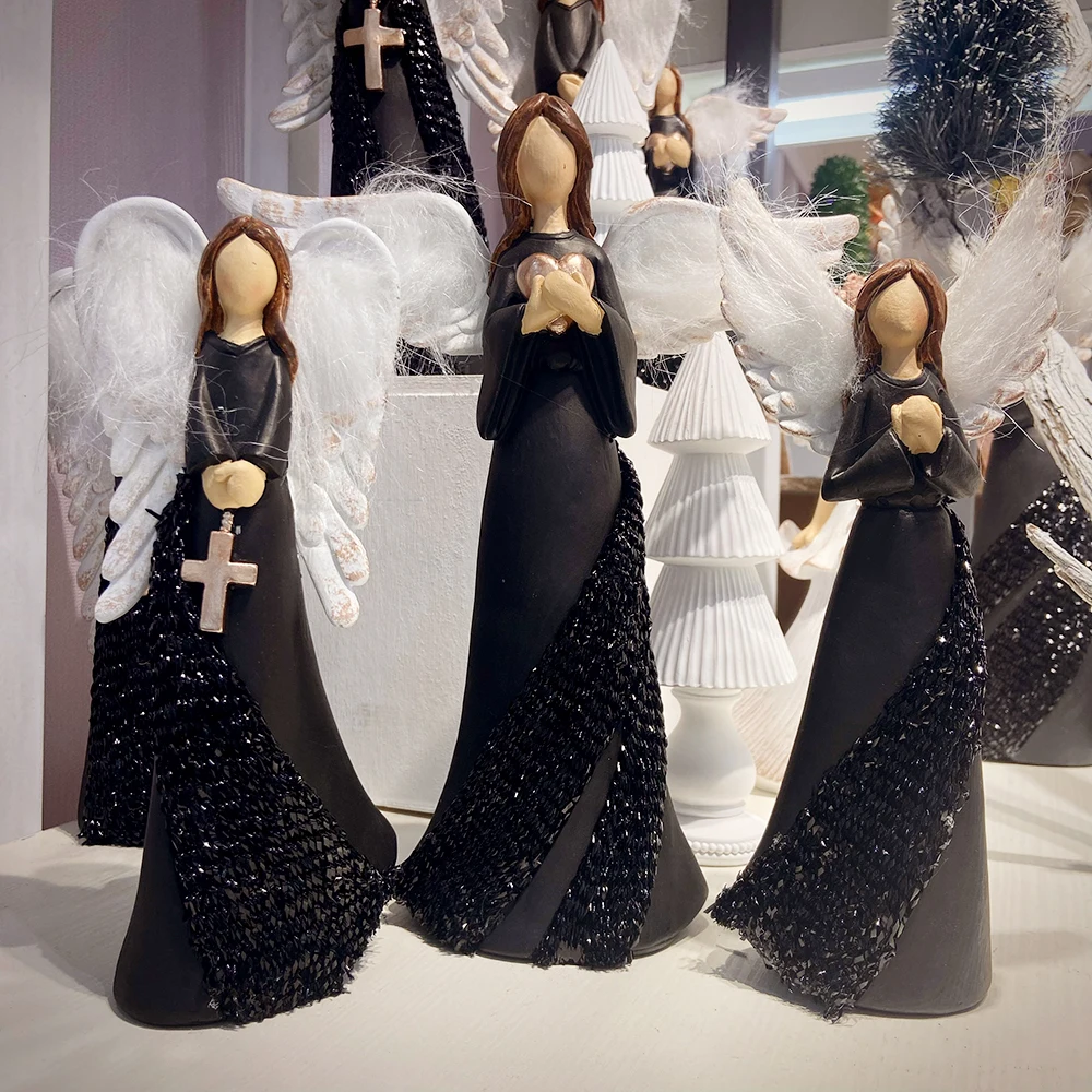 Handmade resin praying angel figurine indoor home decoration resin craft angel with wings poly resin ornaments for gift craft