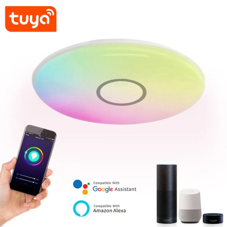 Хит продаж 2021, светодиодные потолочные светильники с Wi-Fi, круглые регулируемые потолочные светильники RGBW Color CCT с умным голосовым управлением
