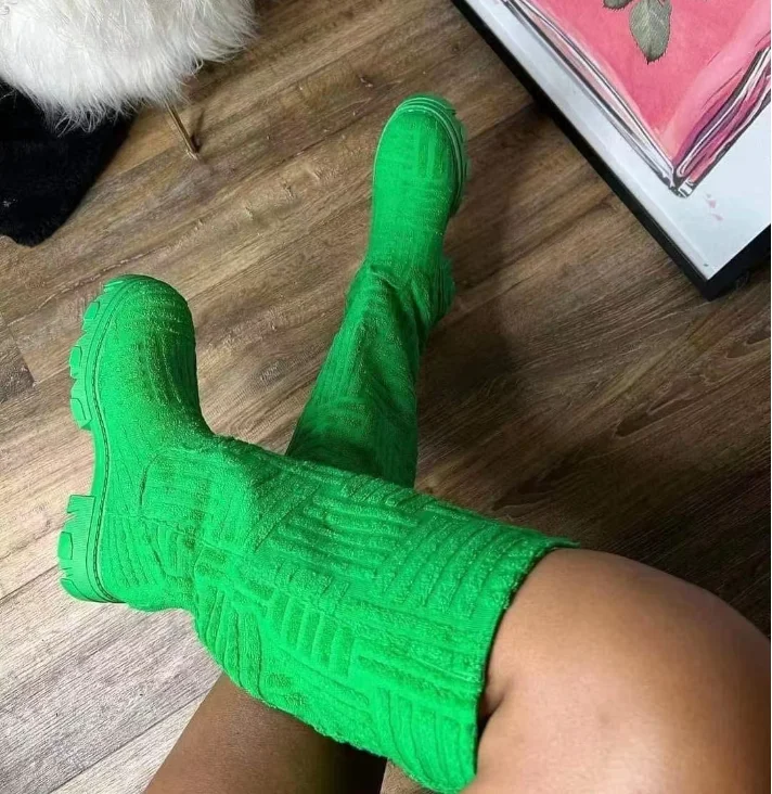 Women winter high boots 2022 INS fashion candy color thick sole warm towel cotton high boots