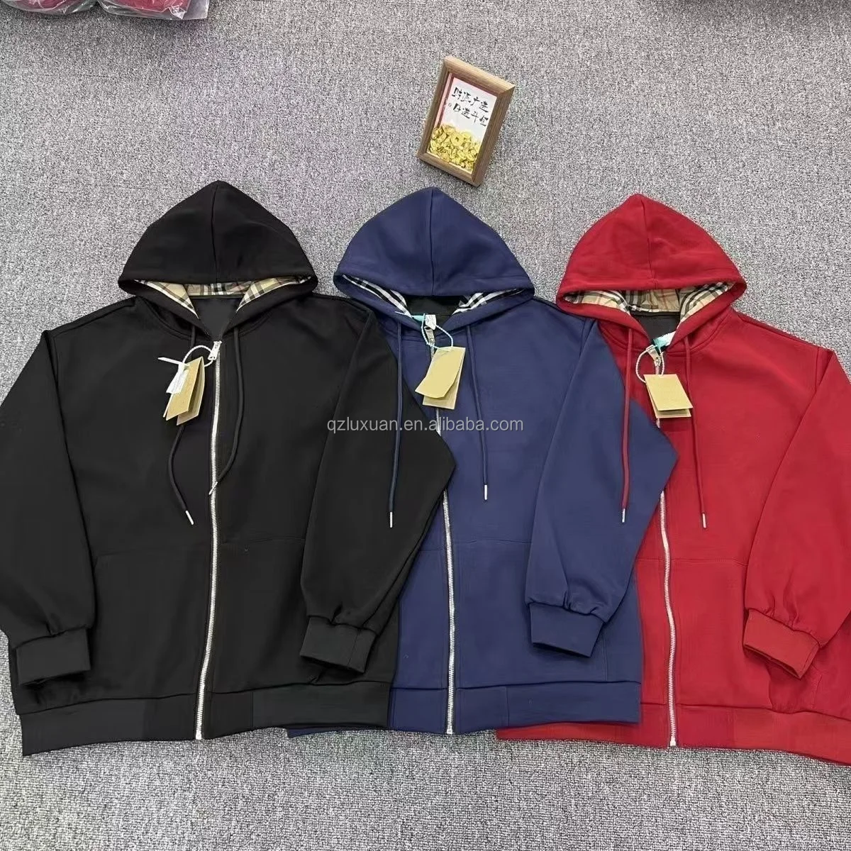 Custom logo Casual zipper hooded jacket for men 100% cotton striped retro bur berry plus size men lightweight coat