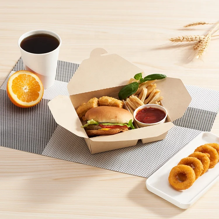Recyclable Take Out Fast Food Packaging Paper Boxes Biodegradable Delivery Box Fast Food