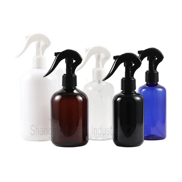 IBELONG 200ml 220ml 250ml 300ml 500ml Blue Black White Amber Clear PET Plastic Spray Bottle with Spray Trigger Sprayer Pump