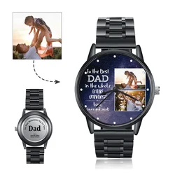 Подарок лучшему папе ручные часы с фото из нержавеющей стали Пользовательский логотип часы