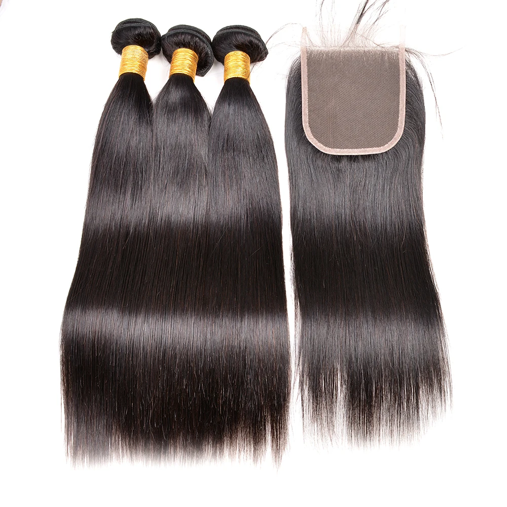 100 Unprocessed Virgin Indian Human Hair Bundles With Body Wave Lace Closure