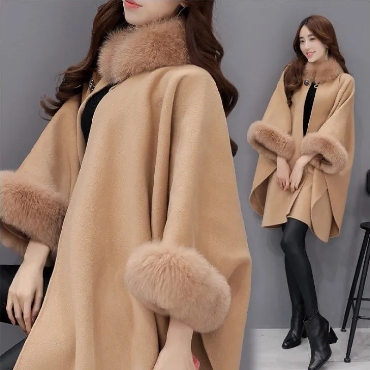 Hot New Products Faux Fox Fur Poncho Winter Fox Fur Shawl Woolen Shawl For Women
