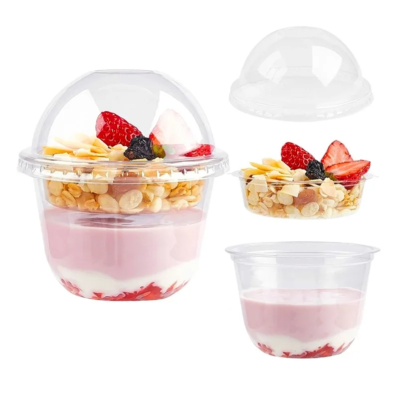 Disposable Cup Wholesale 360ml Double Layer Yogurt With Inner Tray Ice Cream Plastic Yogurt Cup
