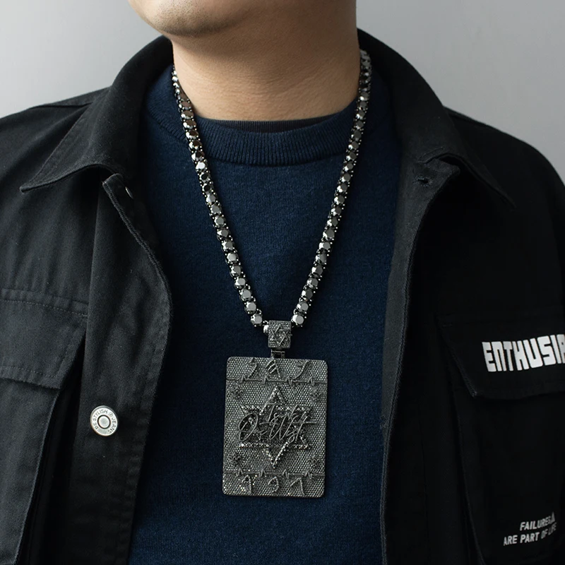 Custom Ice Out Pendant Solid 925 Sterling Silver Double Layer Black Moissanite Diamond Hip Hop Men Pendant