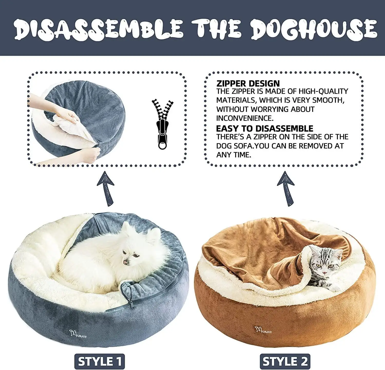 ZYZPET Pet Beds for Cat,Calming Premium Plush Improved Sleep,Washable,Non-Slip Bottom (24 x 24 x 7, Gray)