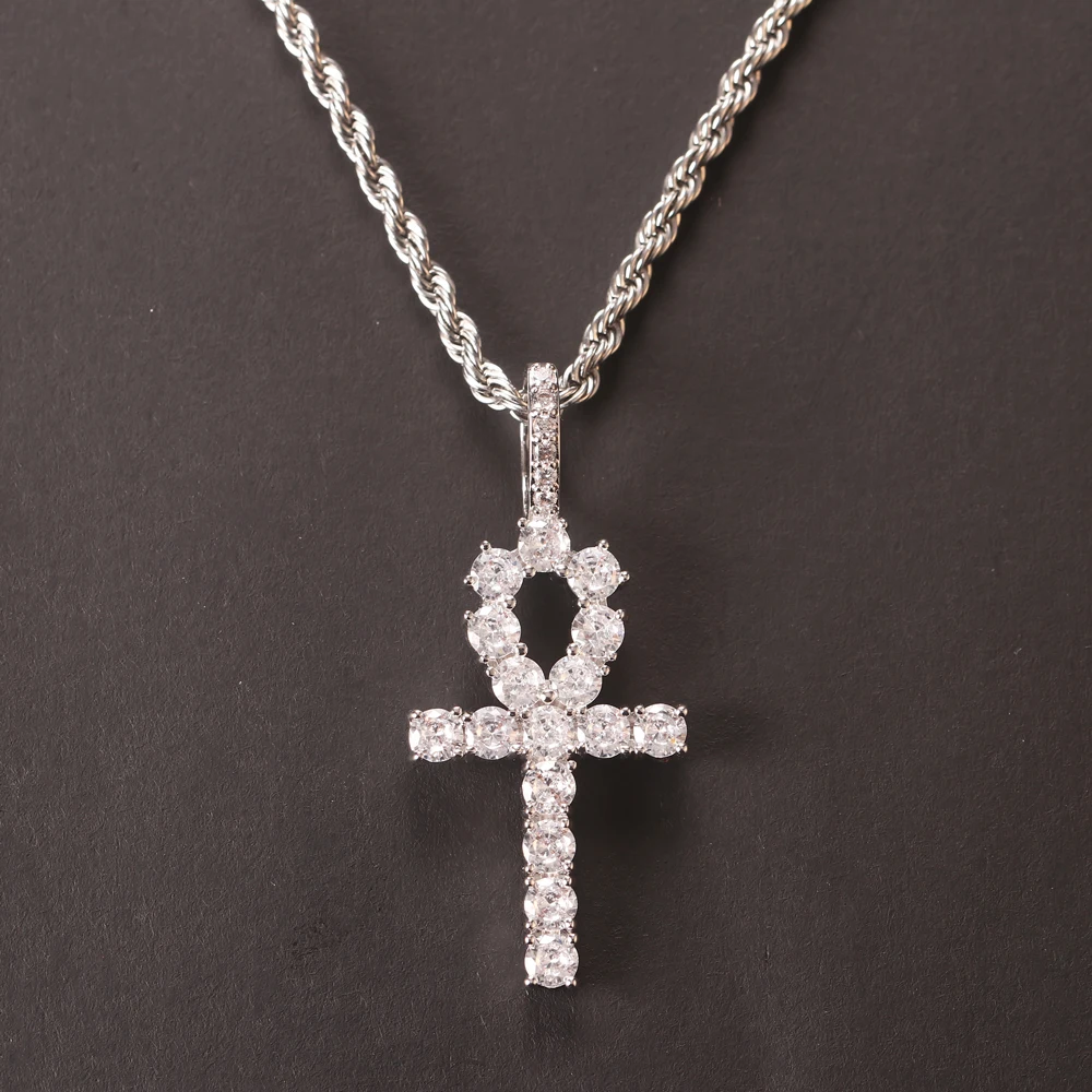 NEW Trend Hip Hop Cross Pendant Necklaces Unisex Micro Pave Cubic Zircon Egyptian Style Chain Necklace Punk Jewelry